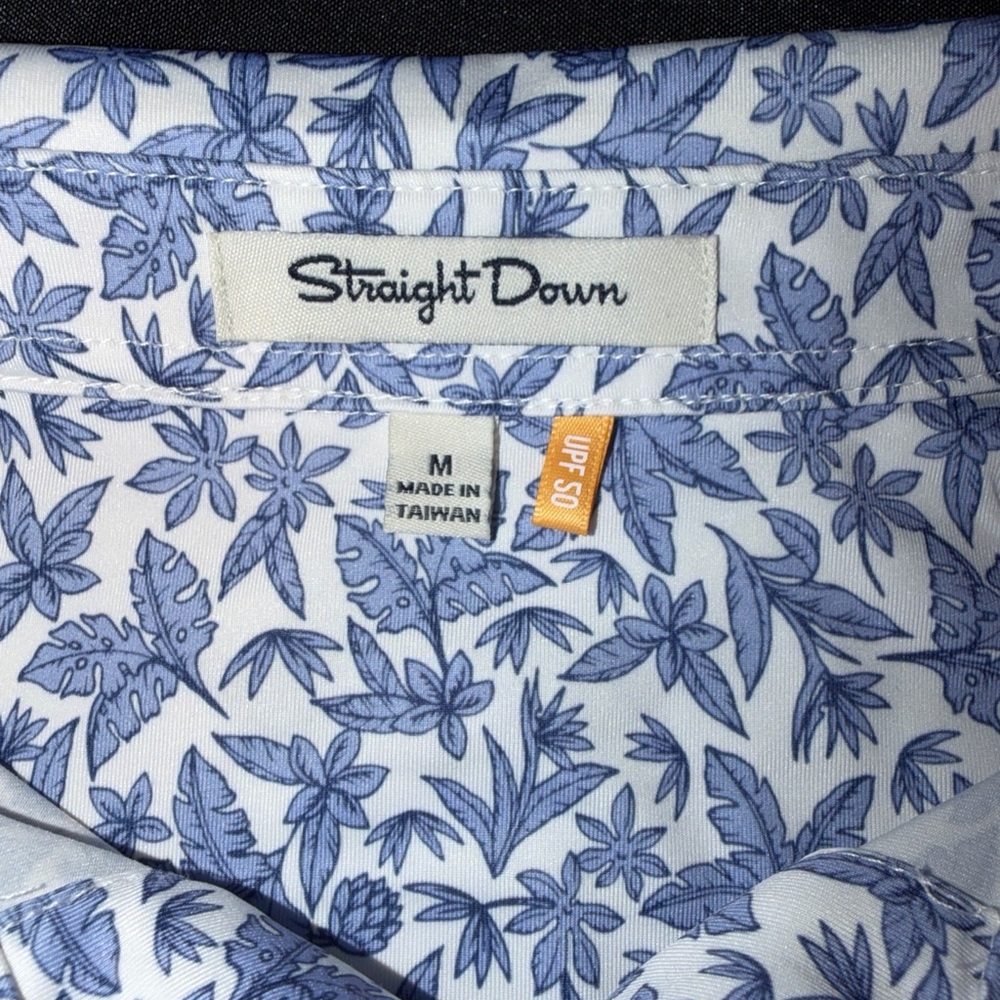 Straight Down Men's Blue Leaf Print Polo Shirt